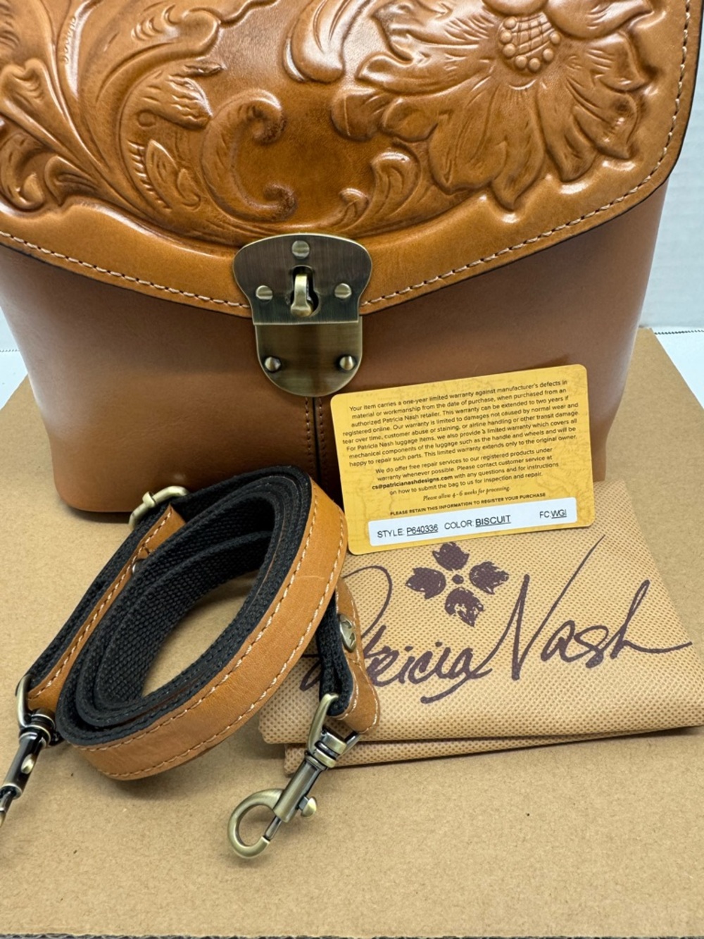 Patricia Nash Sinclair Tooled Leather Convertible Backpack - Picture 12 of 14